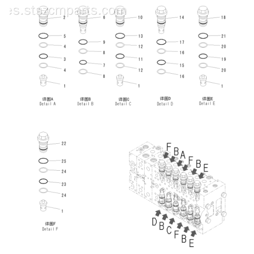 Conjunto de válvula KOMATSU PC400 / 450-7 723-46-45100 723-46-41210